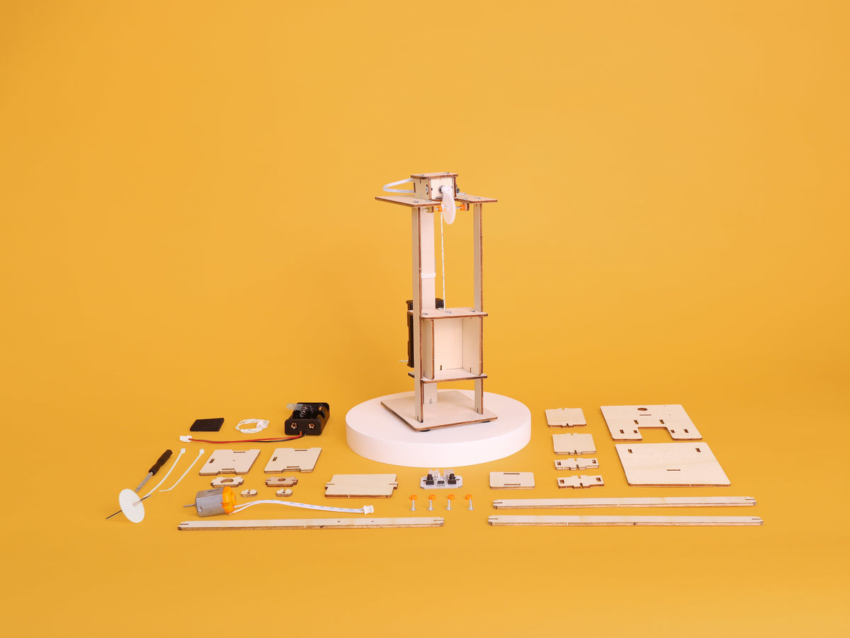 Kitsville Electric Elevator DIY Kit – Wooden STEM Building Kit for Kids 8+