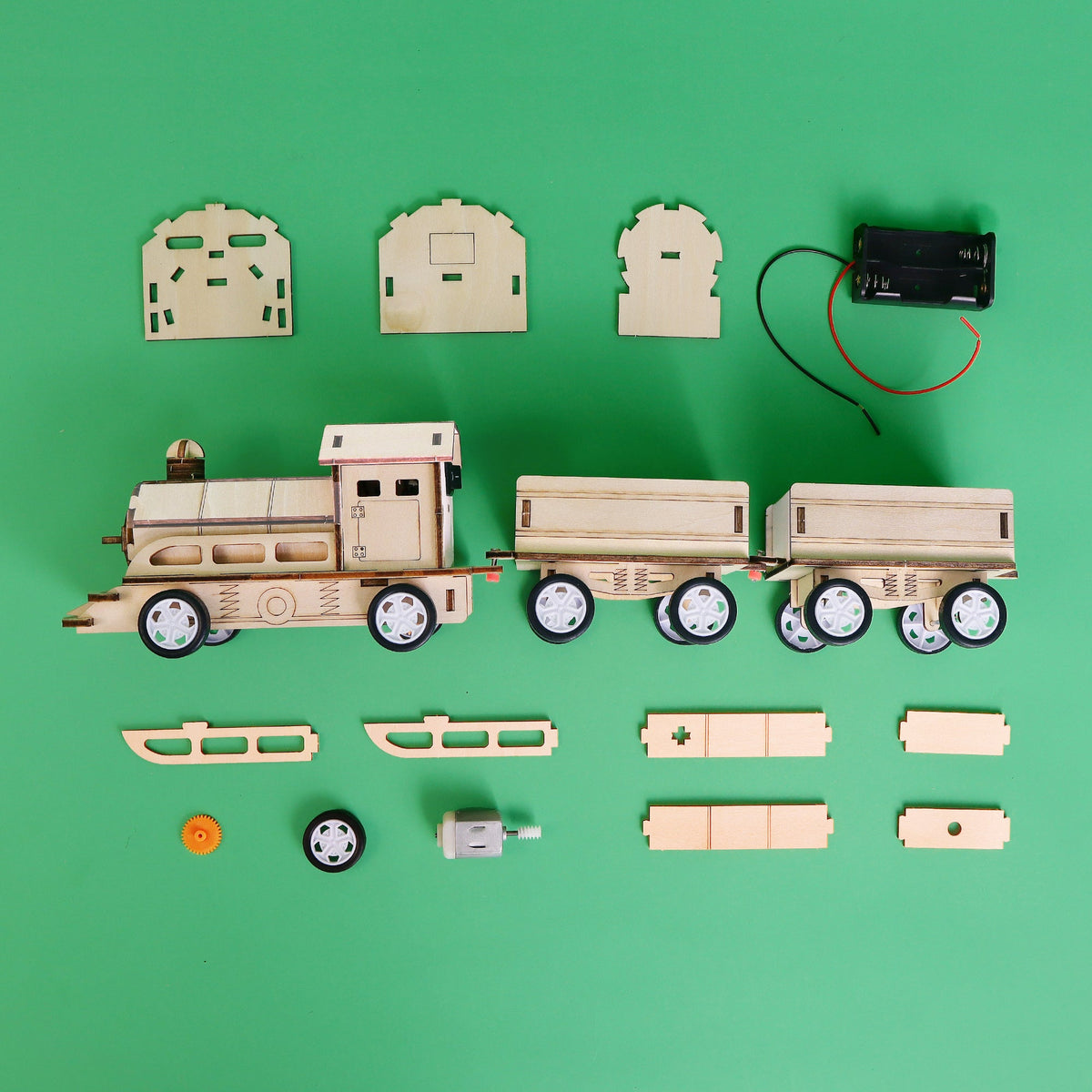 Kitsville Motorized Train DIY Kit – Wooden STEM Building Kit for Kids