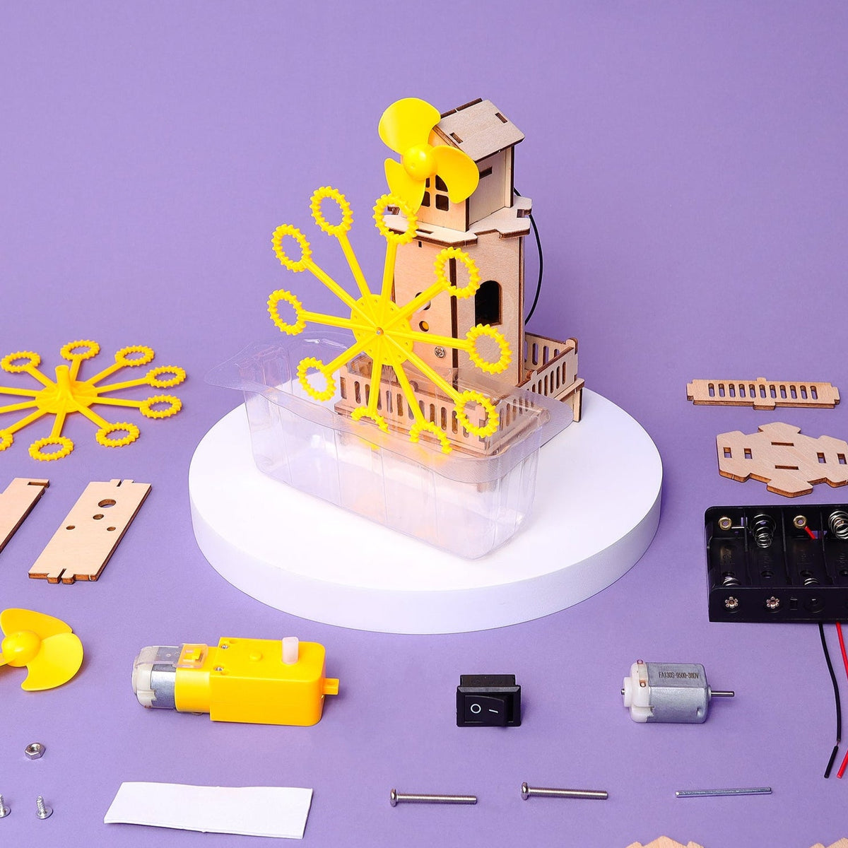 Kitsville Bubble Machine DIY Kit – Wooden STEM Building Kit for Kids