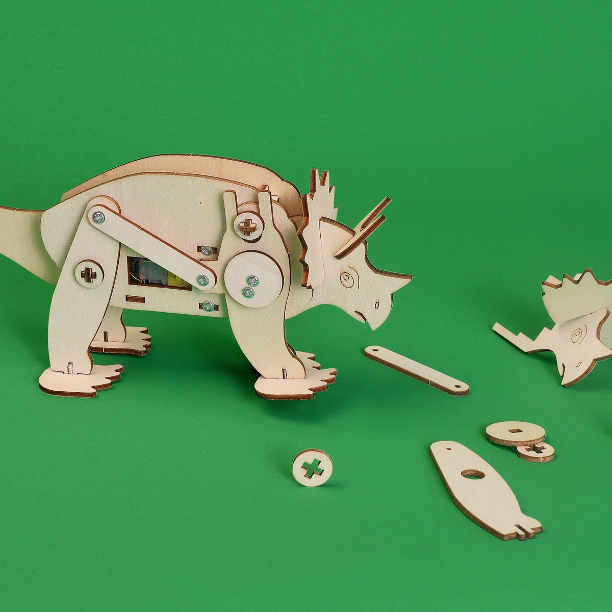 Kitsville Triceratops Dinosaur Robot DIY Kit – Wooden STEM Building Kit for Kids 8+