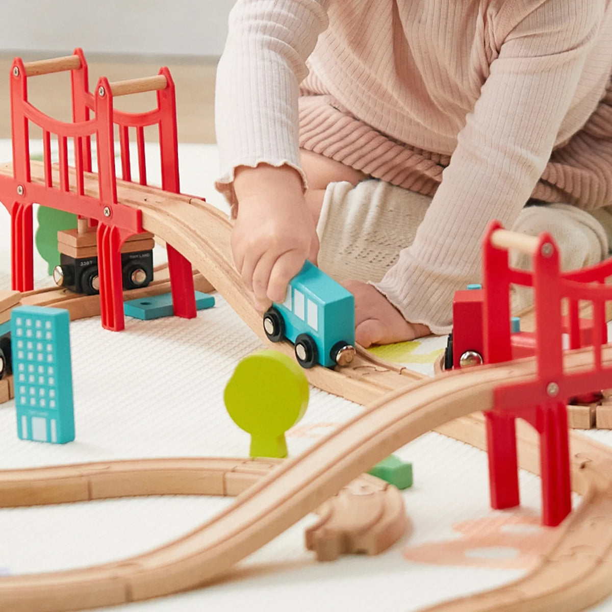 Tiny Land Wooden Train Set for Kids – 39, 55 or 110 Pieces