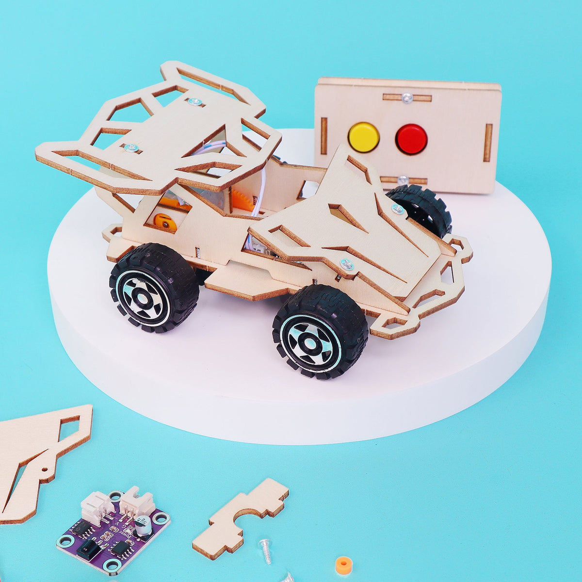 Kitsville Infrared Remote Control Car DIY Kit – Wooden STEM Building Kit for Kids