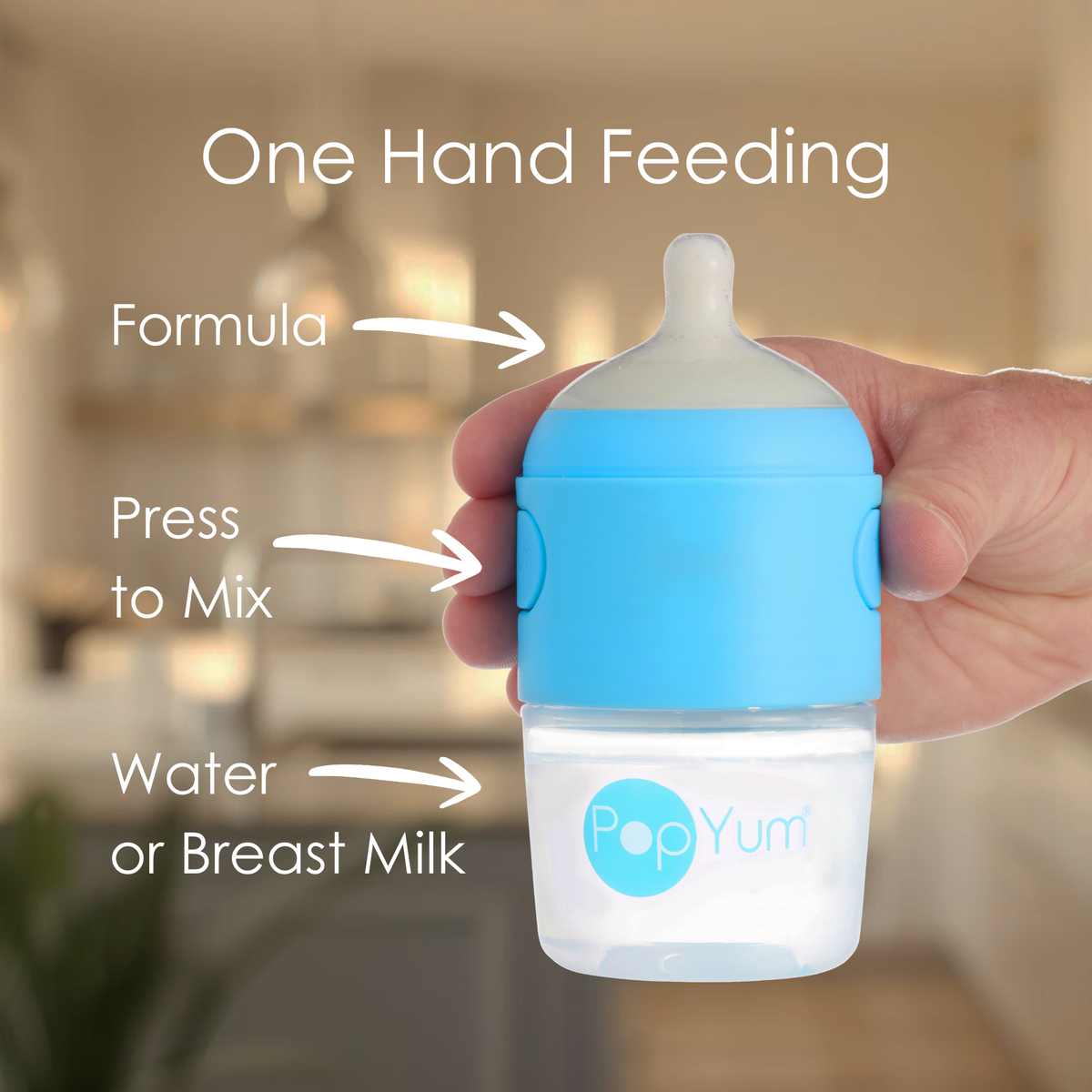 PopYum Baby Bottle 4-Pack Set with Gray Drying Rack & Silicone Mat – Blue (2 x 5oz + 2 x 9oz)