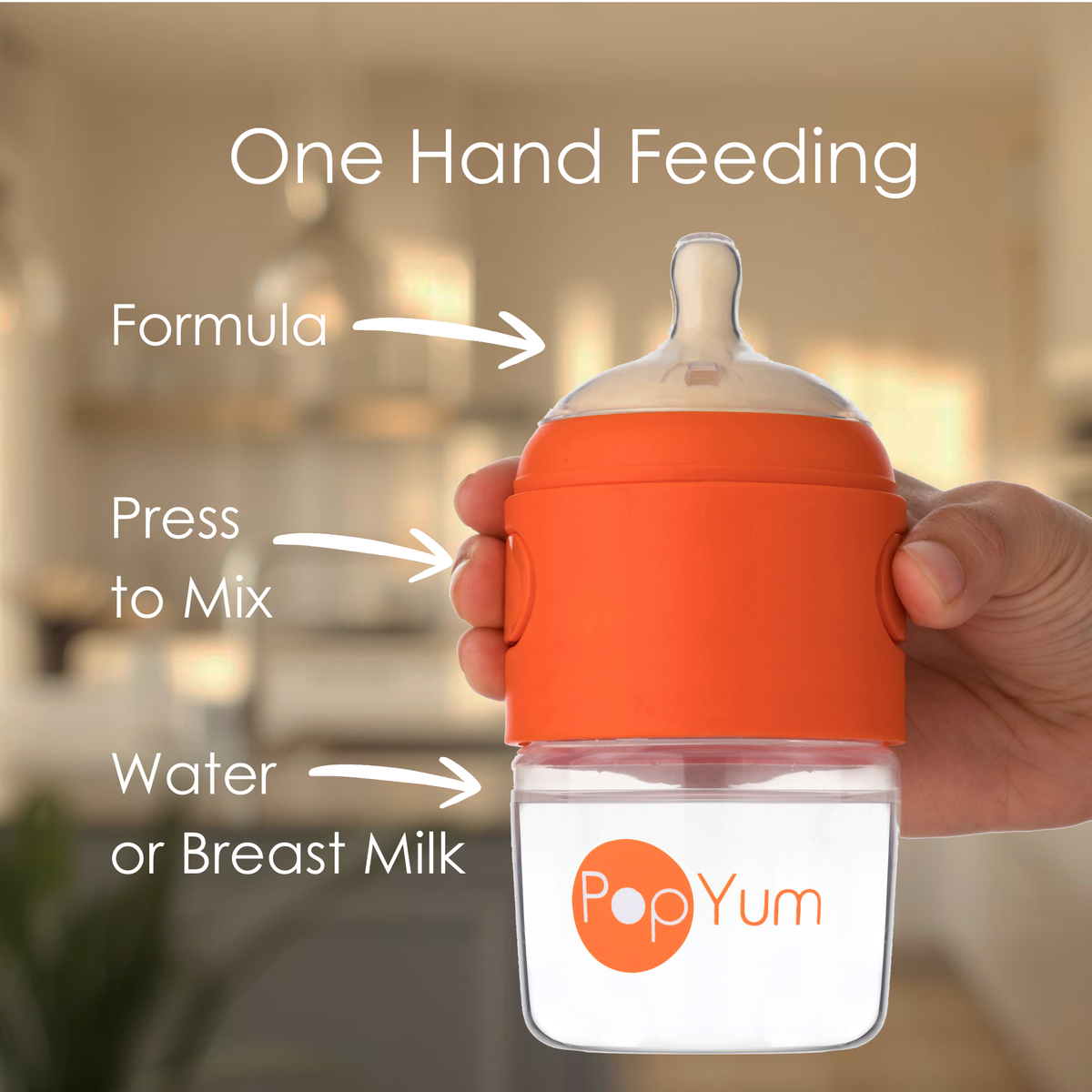 PopYum Baby Bottle 4-Pack Set with White Drying Rack & Silicone Mat – Orange (2 x 5oz + 2 x 9oz)