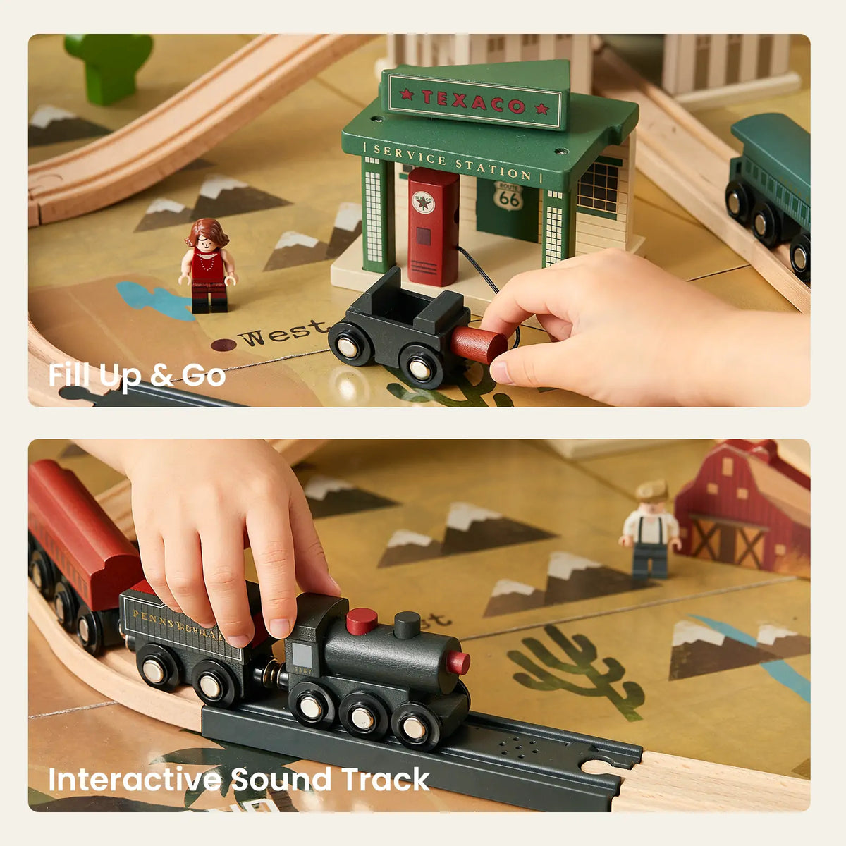 Tiny Land 1920 Railway Adventure Wooden Train Table – 102-Piece Train Set with Storage