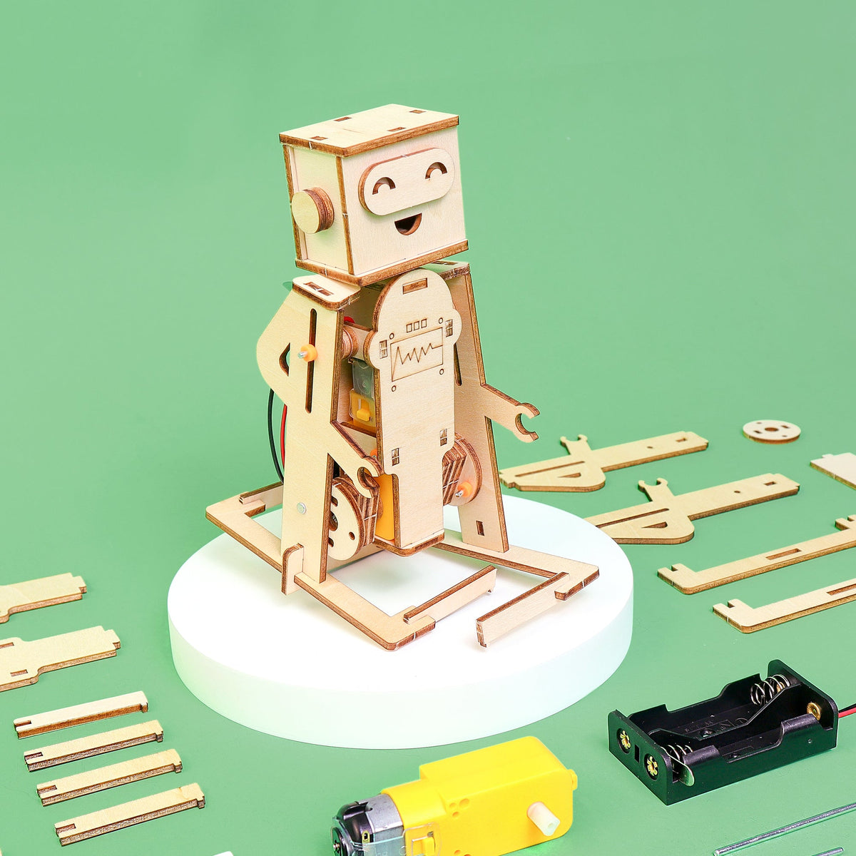 Kitsville WalkieBot Walking Robot DIY Kit – Wooden STEM Building Kit for Kids