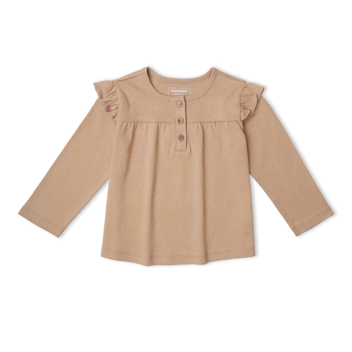 Organic Cotton Ruffle Long Sleeve Tops, Set of 2 for Babies & Toddlers – Woodland Sprig + Taupe