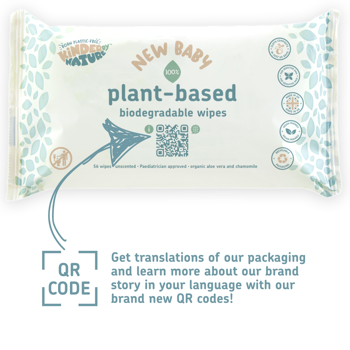 Kinder by Nature Plant-Based Biodegradable Baby Wipes with Organic Aloe & Chamomile – 672 Count (12 Packs)