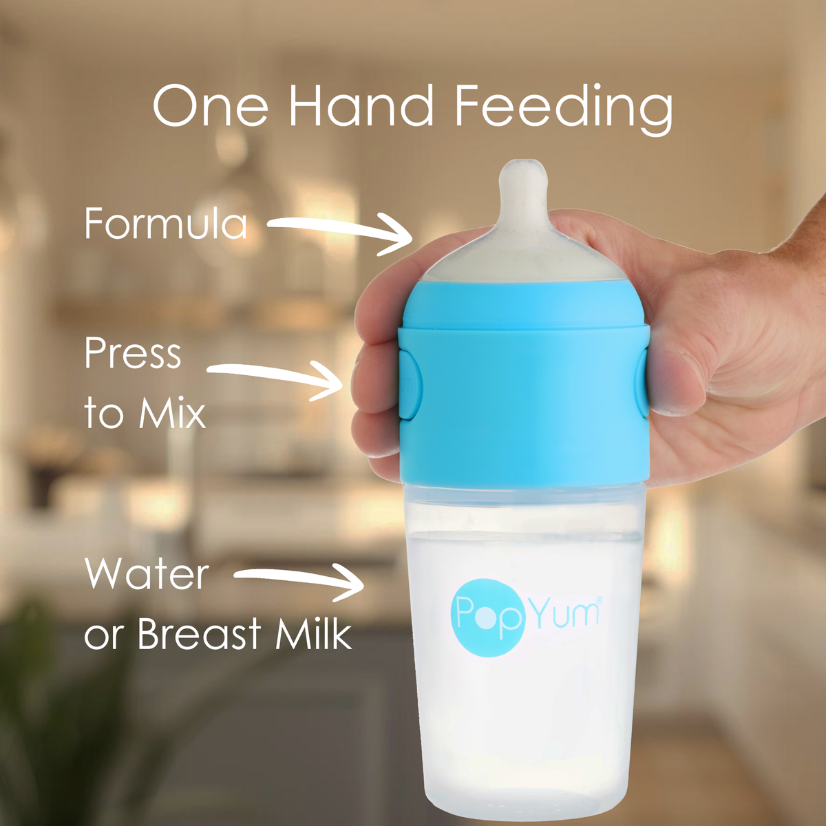 PopYum 7-Piece Baby Bottle Bundle – Blue 9oz 3-Pack + Stage 3 & 4 Nipples