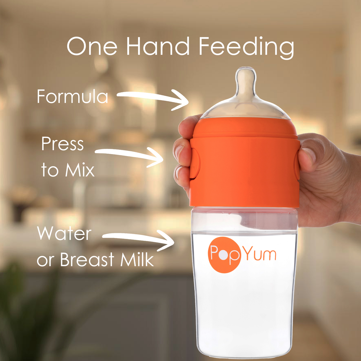 PopYum 9oz Formula-Making Baby Bottle 3-Pack with White Drying Rack & Silicone Mat – Orange