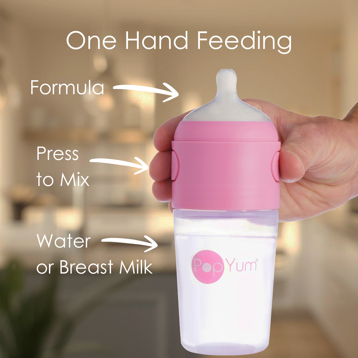 PopYum 9oz Anti-Colic Formula-Making Baby Bottles, 2-Pack – Pink, #2 Medium Flow Nipples