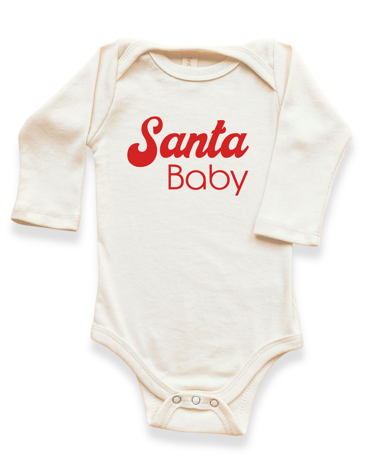 Santa Baby Organic Cotton Baby Bodysuit – Long Sleeve, Red or Olive, 0–24M