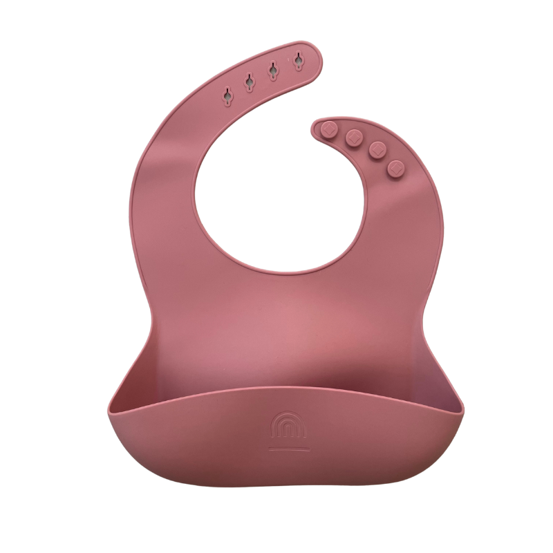 Rainbow Sprout Silicone Bucket Bib – Food-Grade, BPA-Free, Adjustable – Rose Pink