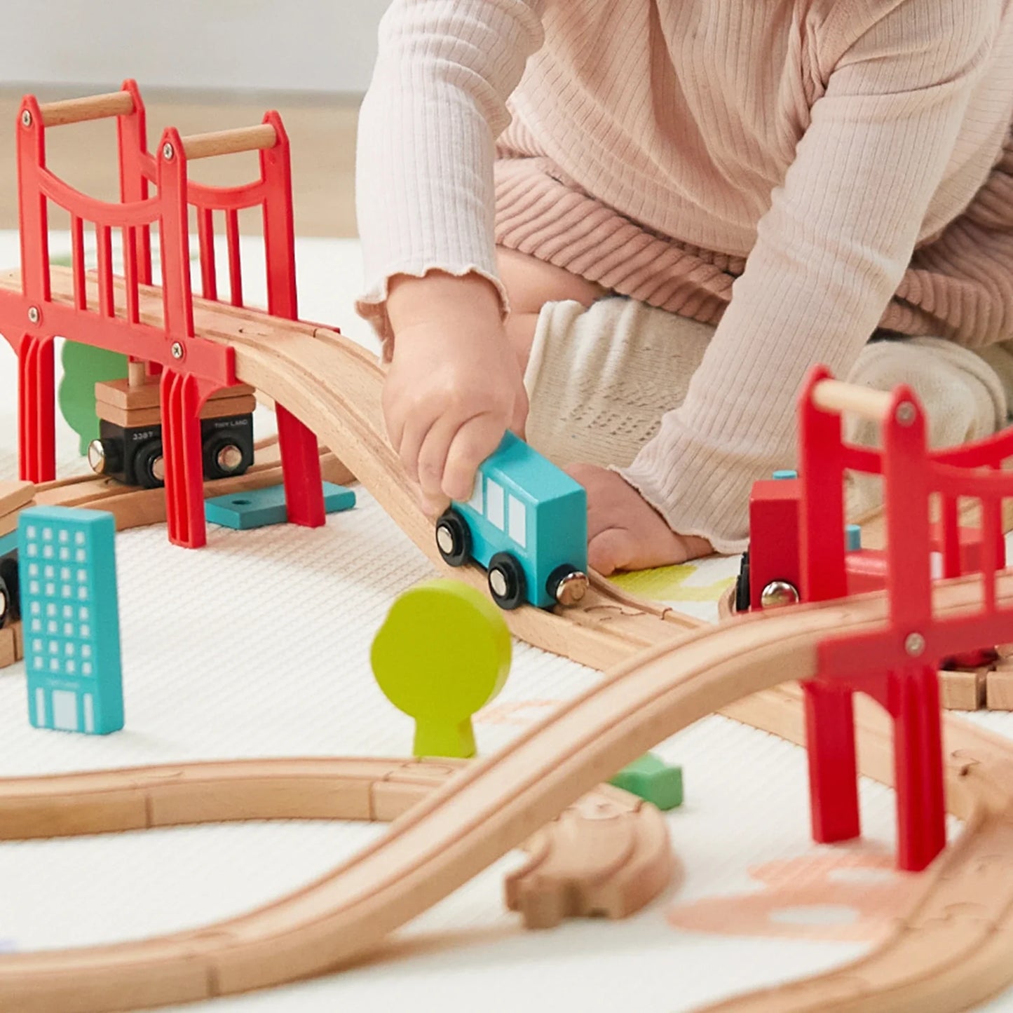 Tiny Land® Wooden Eco-Friendly Train Set for Children 39 Pcs