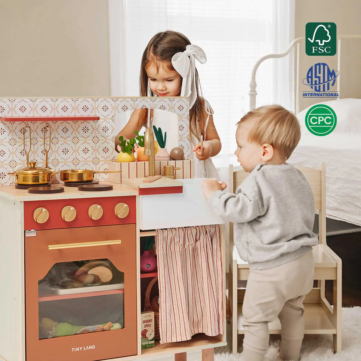 Tiny Land Honey Kitchenette Play Kitchen – Toddler Pretend Cooking Set