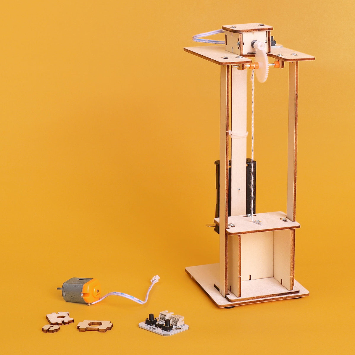 Kitsville Electric Elevator DIY Kit – Wooden STEM Building Kit for Kids 8+