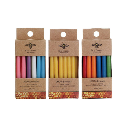 100% Pure Beeswax Birthday Candles (Natural or Multi-Color)