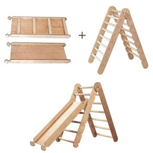 Load image into Gallery viewer, Goodevas Montessori Natural Wood Climbing Pikler Triangle &amp; Slide Set | Indoor Playground for Kids 1-7 Years
