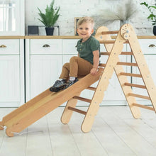 Load image into Gallery viewer, Goodevas Montessori Natural Wood Climbing Pikler Triangle &amp; Slide Set | Indoor Playground for Kids 1-7 Years
