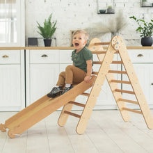 Load image into Gallery viewer, Goodevas Montessori Natural Wood Climbing Pikler Triangle &amp; Slide Set | Indoor Playground for Kids 1-7 Years
