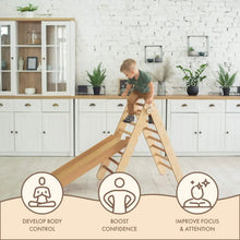 Load image into Gallery viewer, Goodevas Montessori Natural Wood Climbing Pikler Triangle &amp; Slide Set | Indoor Playground for Kids 1-7 Years
