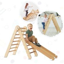 Load image into Gallery viewer, Goodevas Montessori Natural Wood Climbing Pikler Triangle &amp; Slide Set | Indoor Playground for Kids 1-7 Years
