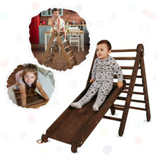 Load image into Gallery viewer, Goodevas Montessori Natural Wood Climbing Pikler Triangle &amp; Slide Set | Indoor Playground for Kids 1-7 Years
