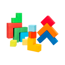 Load image into Gallery viewer, 12 Pcs STAINED Large Rainbow Wooden Creative Puzzle Square Blocks with Storage Tray
