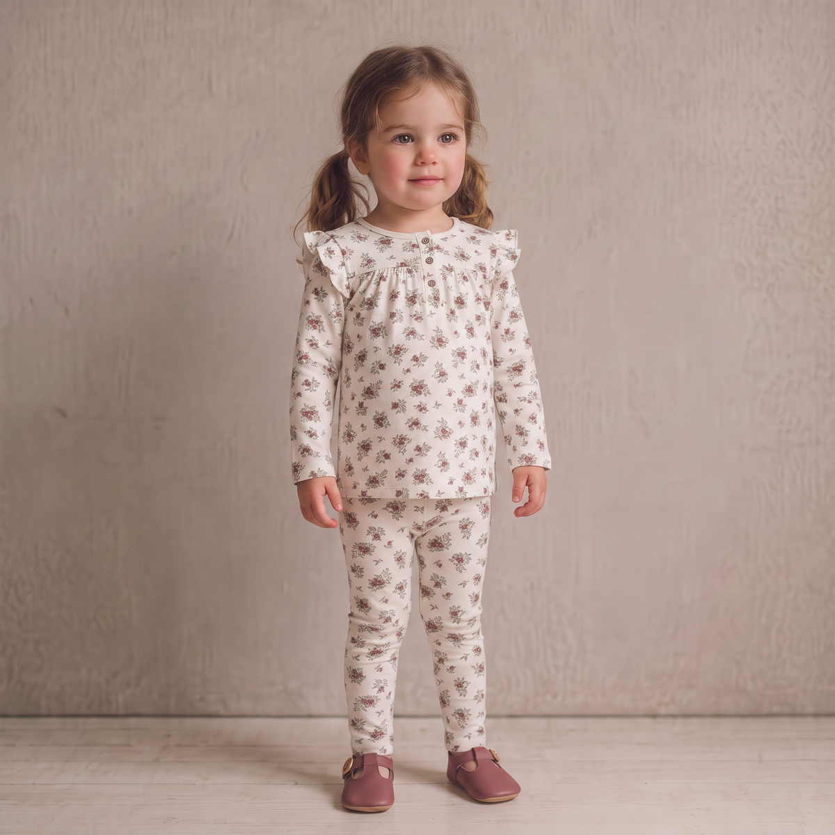 Organic Cotton Ruffle Long Sleeve Tops, Set of 2 for Babies & Toddlers – Winter Berry + Olive