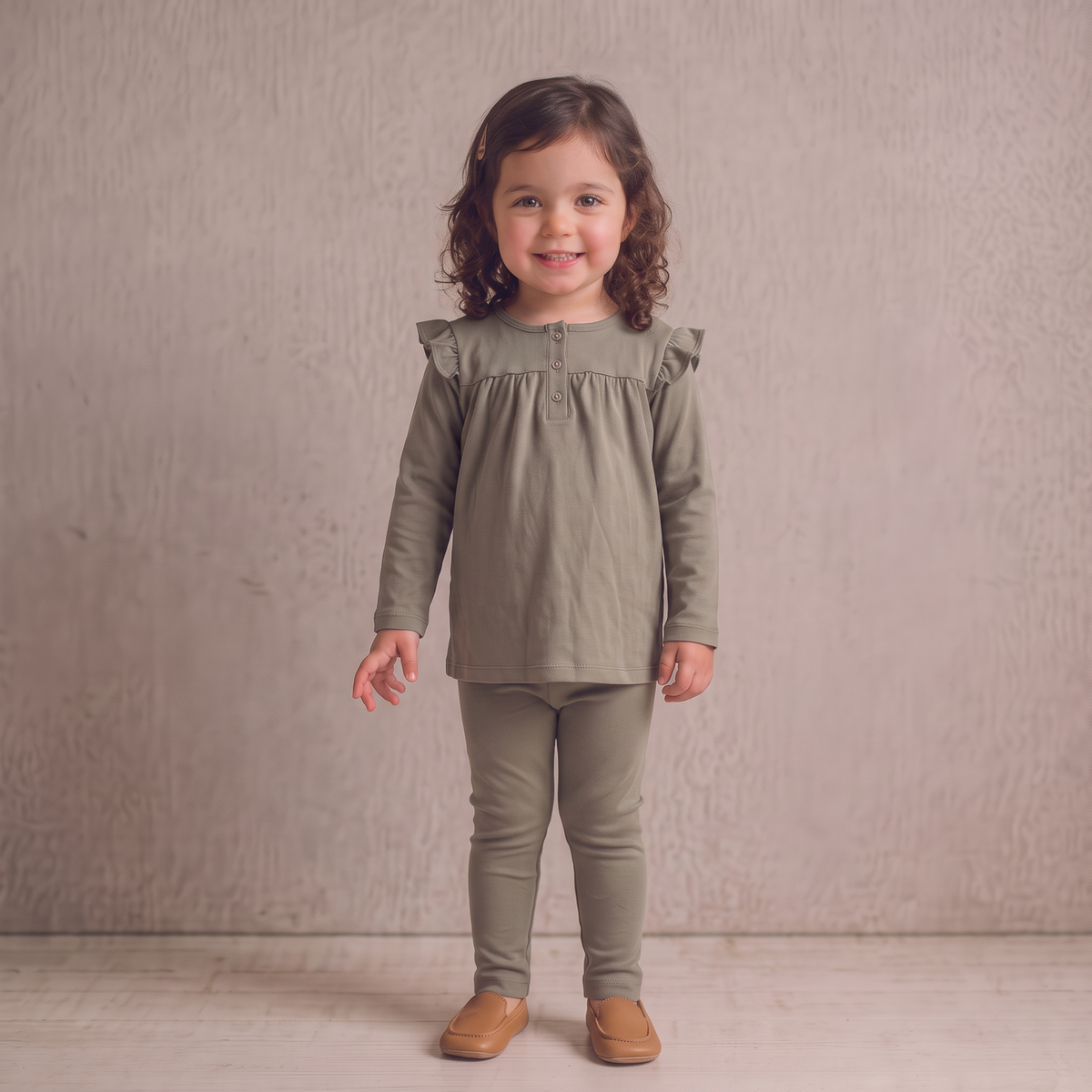 Organic Cotton Ruffle Long Sleeve Tops, Set of 2 for Babies & Toddlers – Winter Berry + Olive