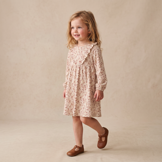 Organic Long Sleeve Ruffle V-Neck Dress for Babies & Toddlers – Petal Whispers