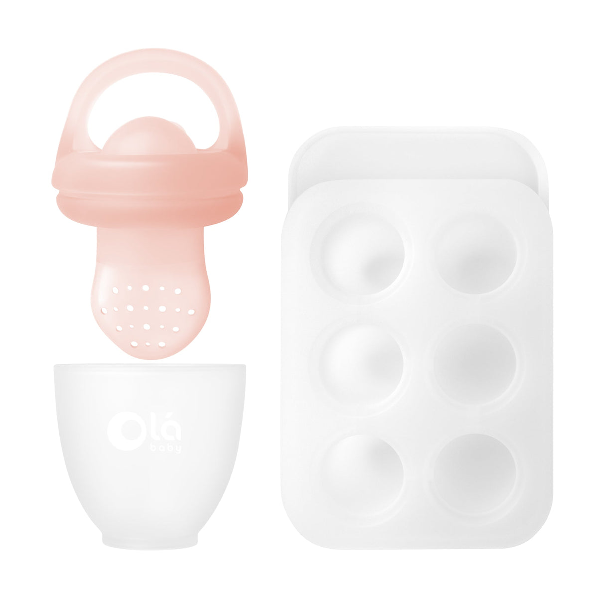Olababy Silicone Baby Food Feeder Set and Teether, Freezer Tray with Lid