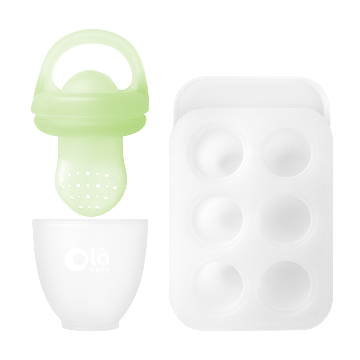 Olababy Silicone Baby Food Feeder Set and Teether, Freezer Tray with Lid