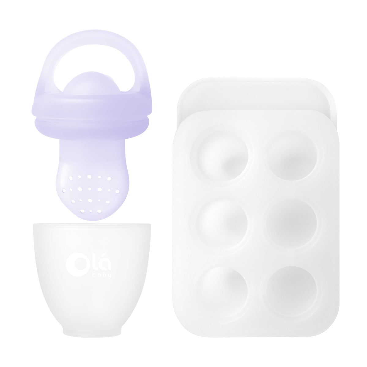 Olababy Silicone Baby Food Feeder Set and Teether, Freezer Tray with Lid