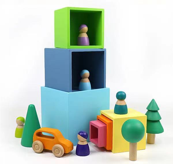 Green Elephant 6-Piece Pastel Wooden Nesting Boxes – Stacking & Sorting Toy