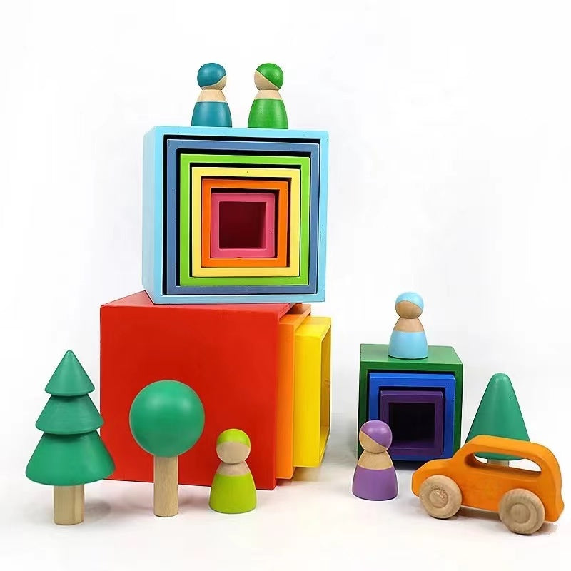 Green Elephant 6-Piece Pastel Wooden Nesting Boxes – Stacking & Sorting Toy