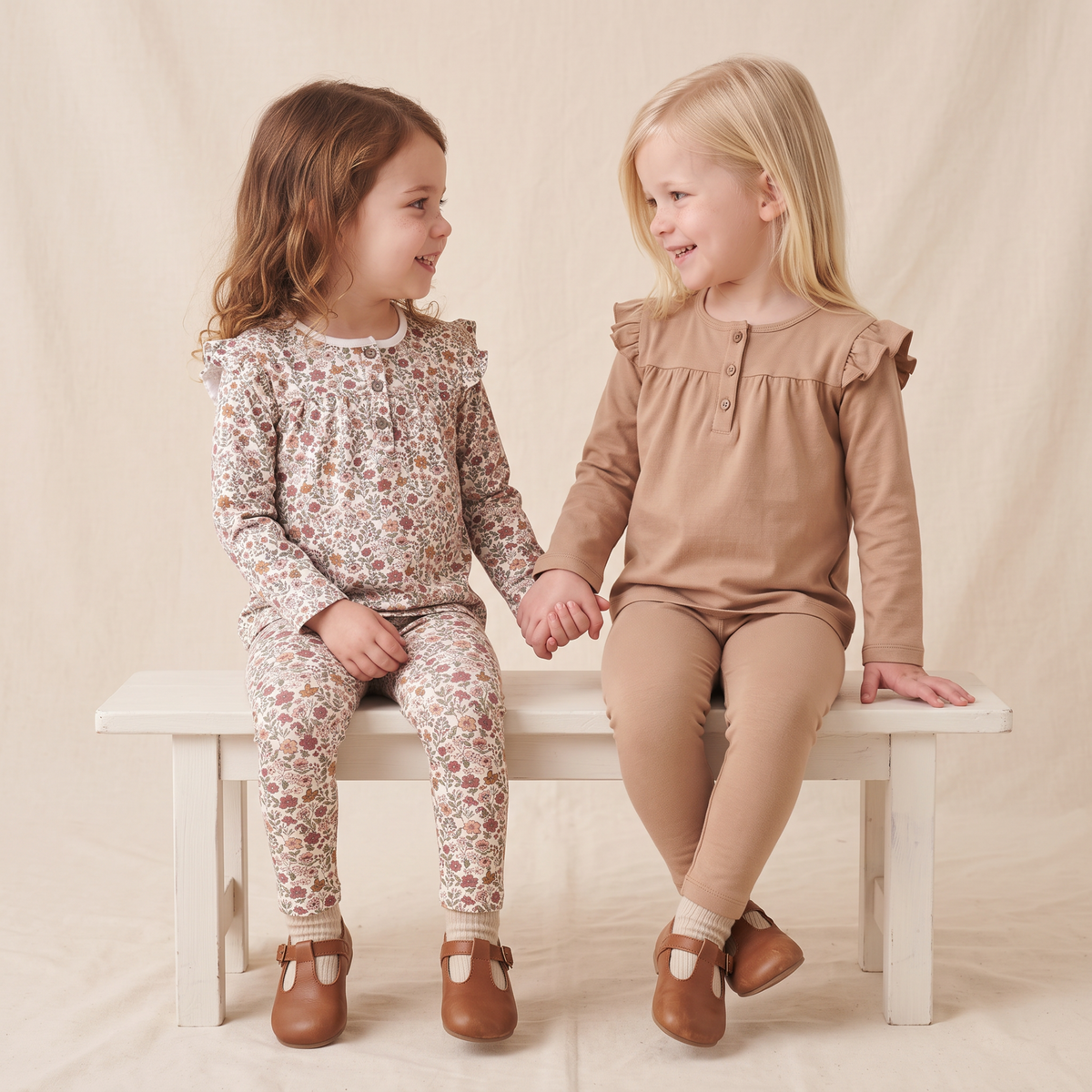 Organic Cotton Leggings, Set of 2 for Babies & Toddlers – Woodland Sprig + Taupe
