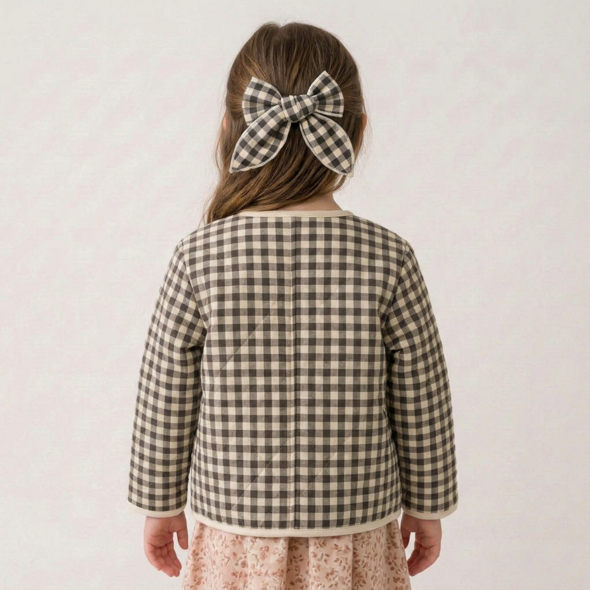Organic Fabric Hair Bow Clip for Kids – Charcoal Plaid