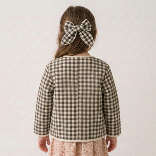 Organic Fabric Hair Bow Clip for Kids – Charcoal Plaid