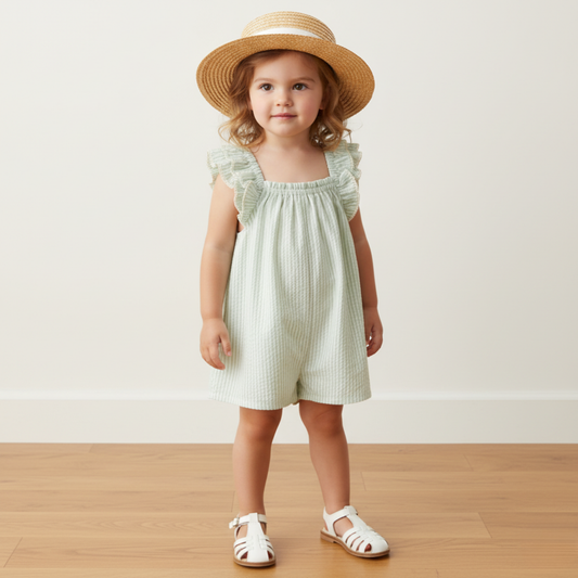 Organic Flutter Jumpsuit - Basil Stripes