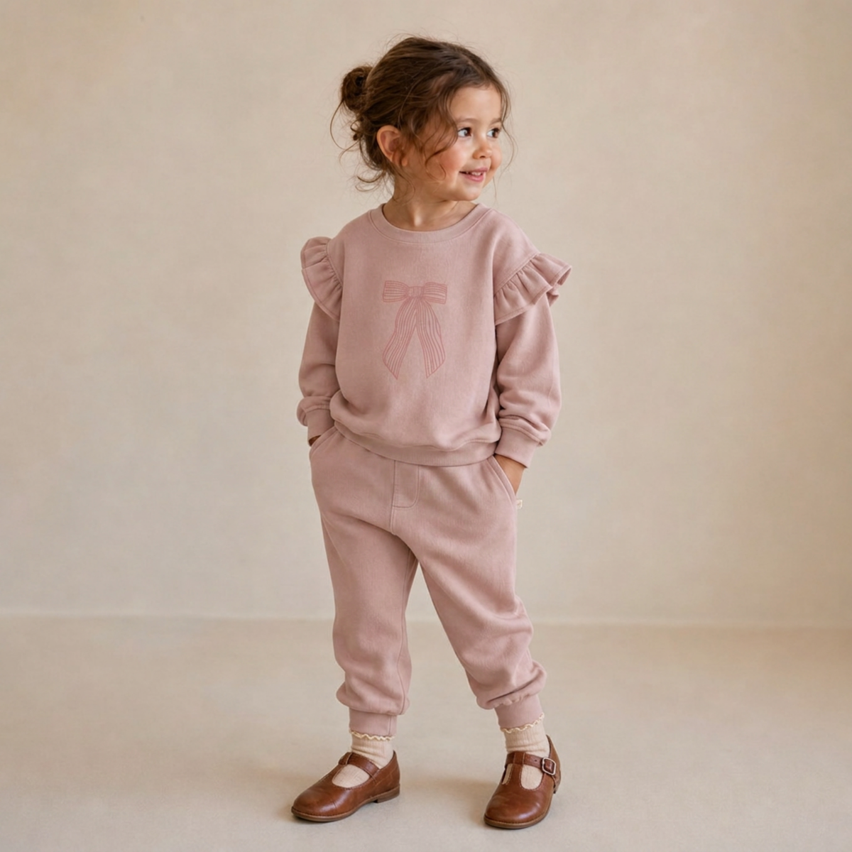 Organic Fleece Ruffle Sleeve Sweatshirt for Babies & Toddlers – Bow