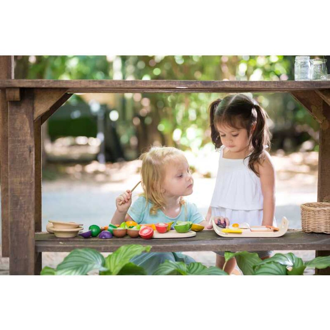 PlanToys Assorted Wooden Fruits & Vegetables Set: Eco-Friendly, Non-Toxic Pretend Play Food