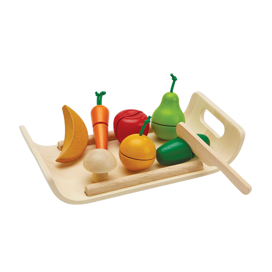 PlanToys Assorted Wooden Fruits & Vegetables Set: Eco-Friendly, Non-Toxic Pretend Play Food