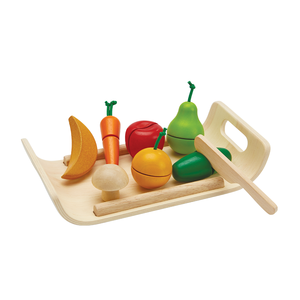 PlanToys Assorted Wooden Fruits & Vegetables Set: Eco-Friendly, Non-Toxic Pretend Play Food