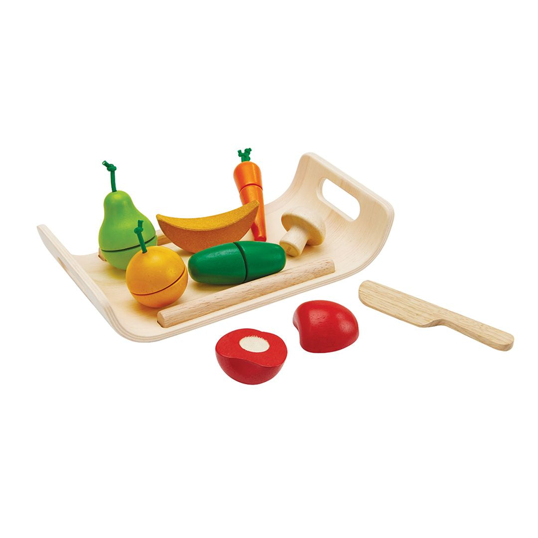 PlanToys Assorted Wooden Fruits & Vegetables Set: Eco-Friendly, Non-Toxic Pretend Play Food