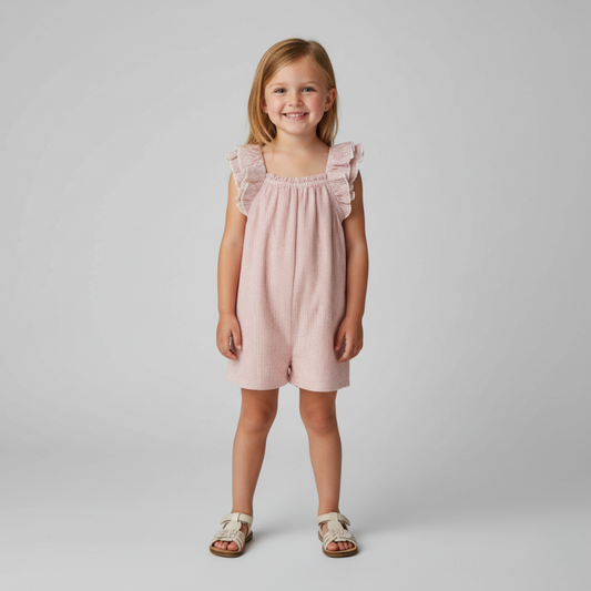 Organic Flutter Jumpsuit - Coral Stripes