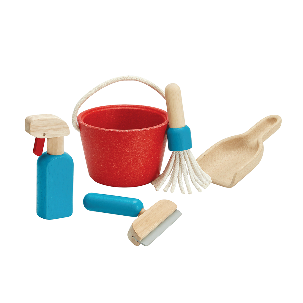 PlanToys Eco-Friendly Wooden Pretend Play Cleaning Set