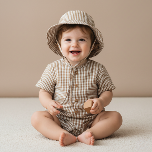 Organic Bucket Sun Hat - Caramel Check