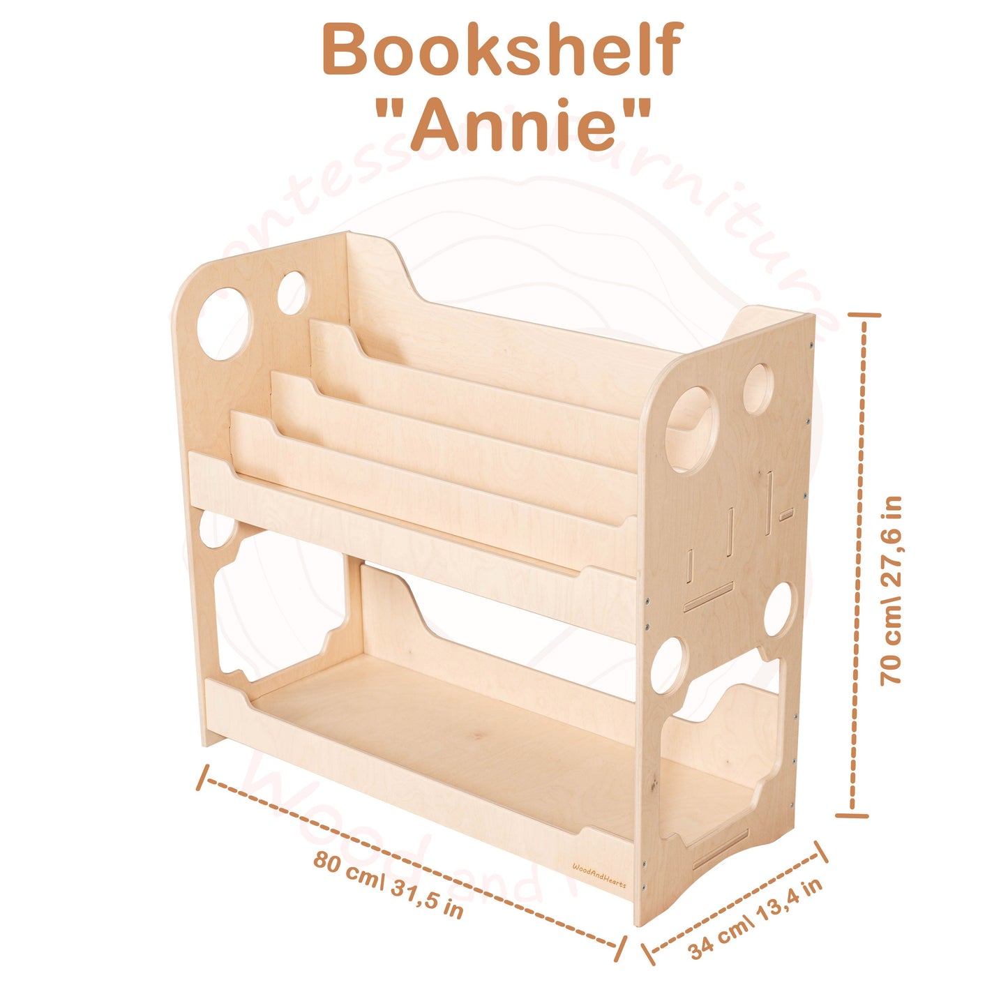 Wood and Hearts "Annie" Eco-Friendly Wooden Montessori Book Display Shelf