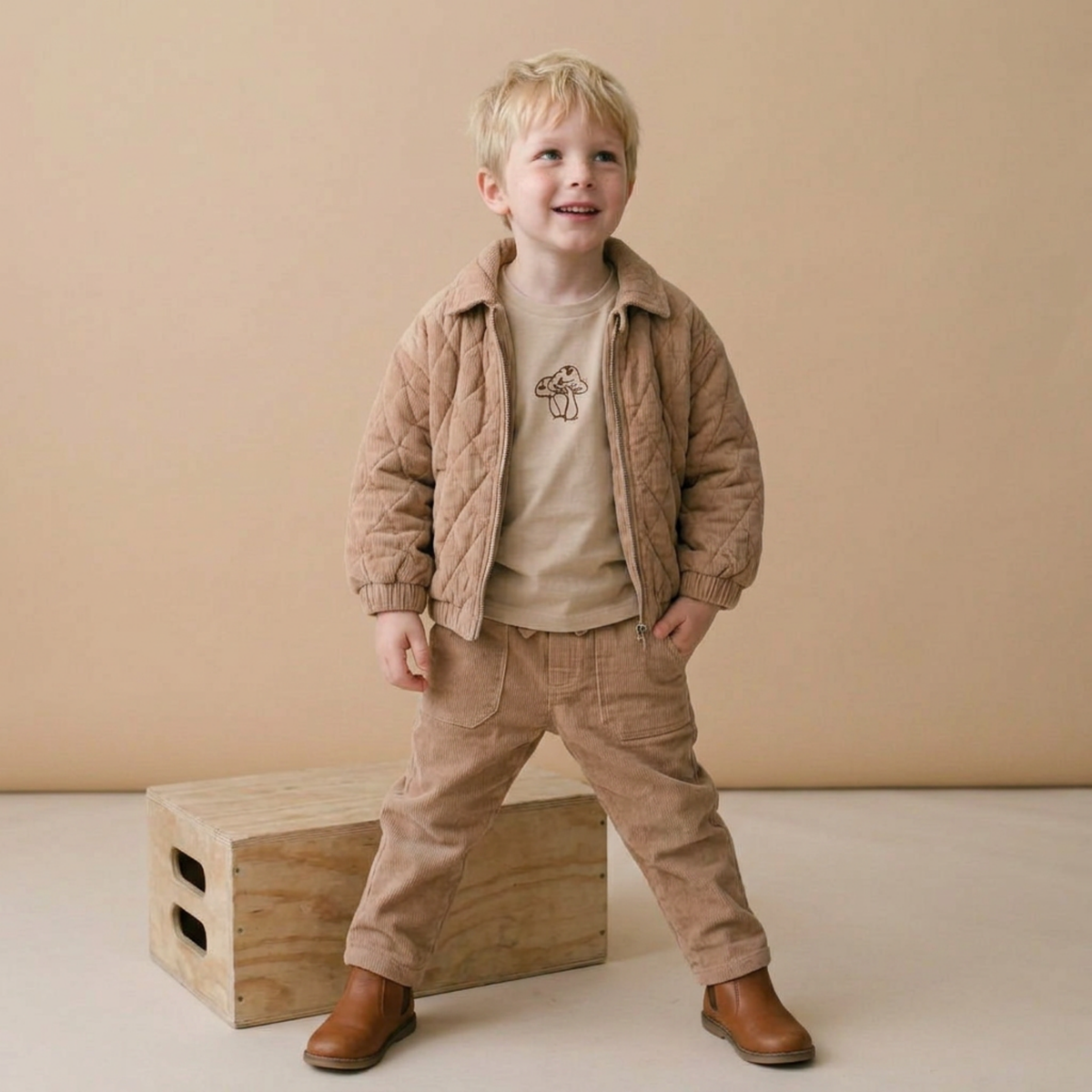 Organic Quilted Corduroy Bomber Jacket for Babies & Toddlers – Taupe